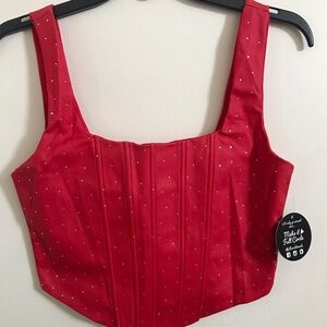 Red Corset Top with Rhinestone Accents